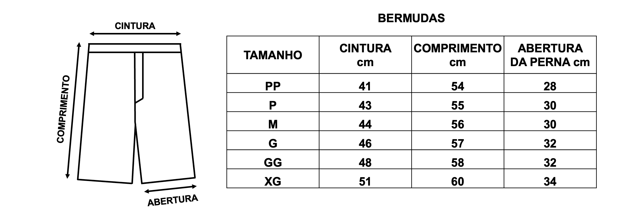 Guia de Tamanhos Bermuda