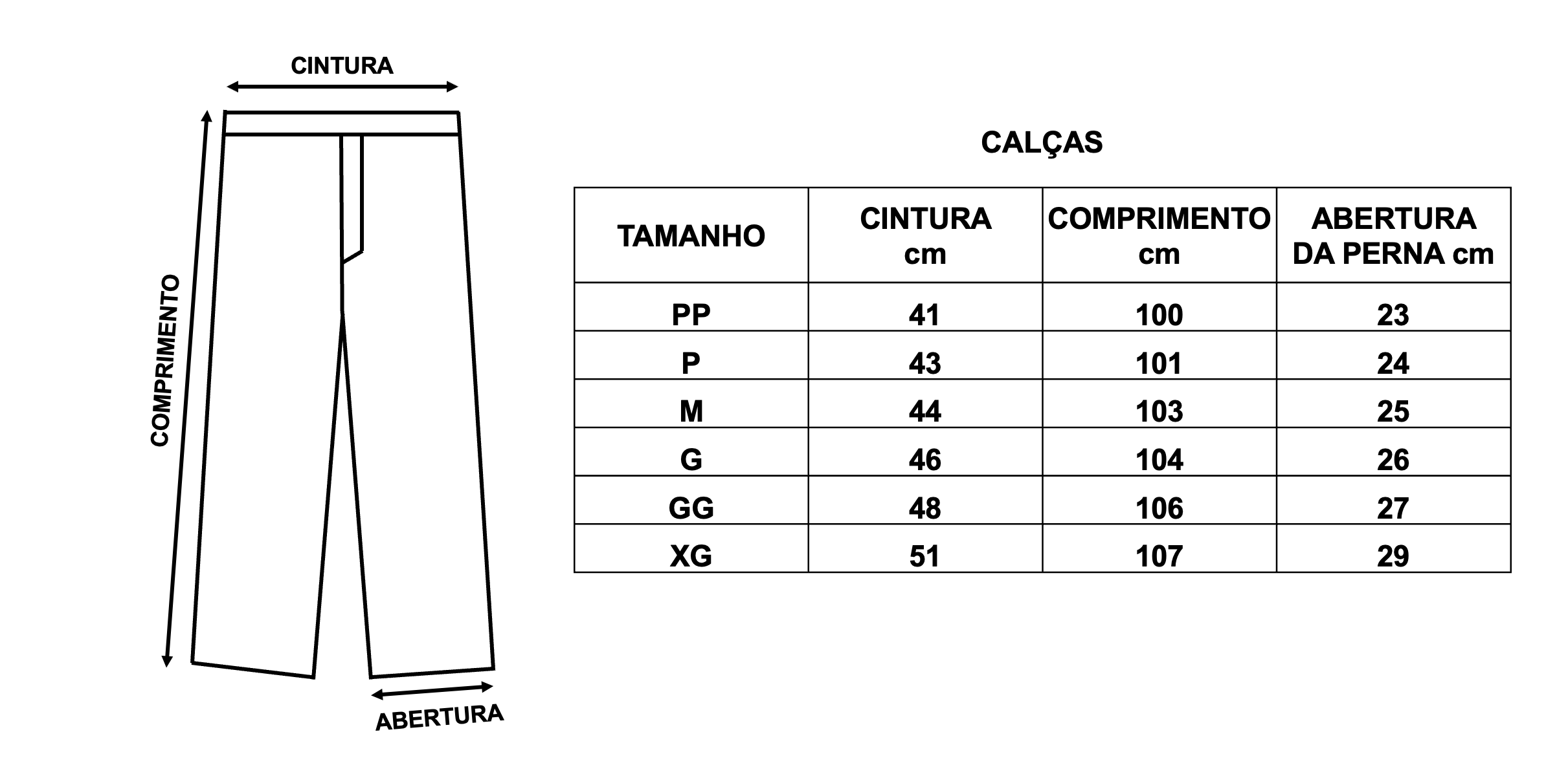 Guia de Tamanhos Calça